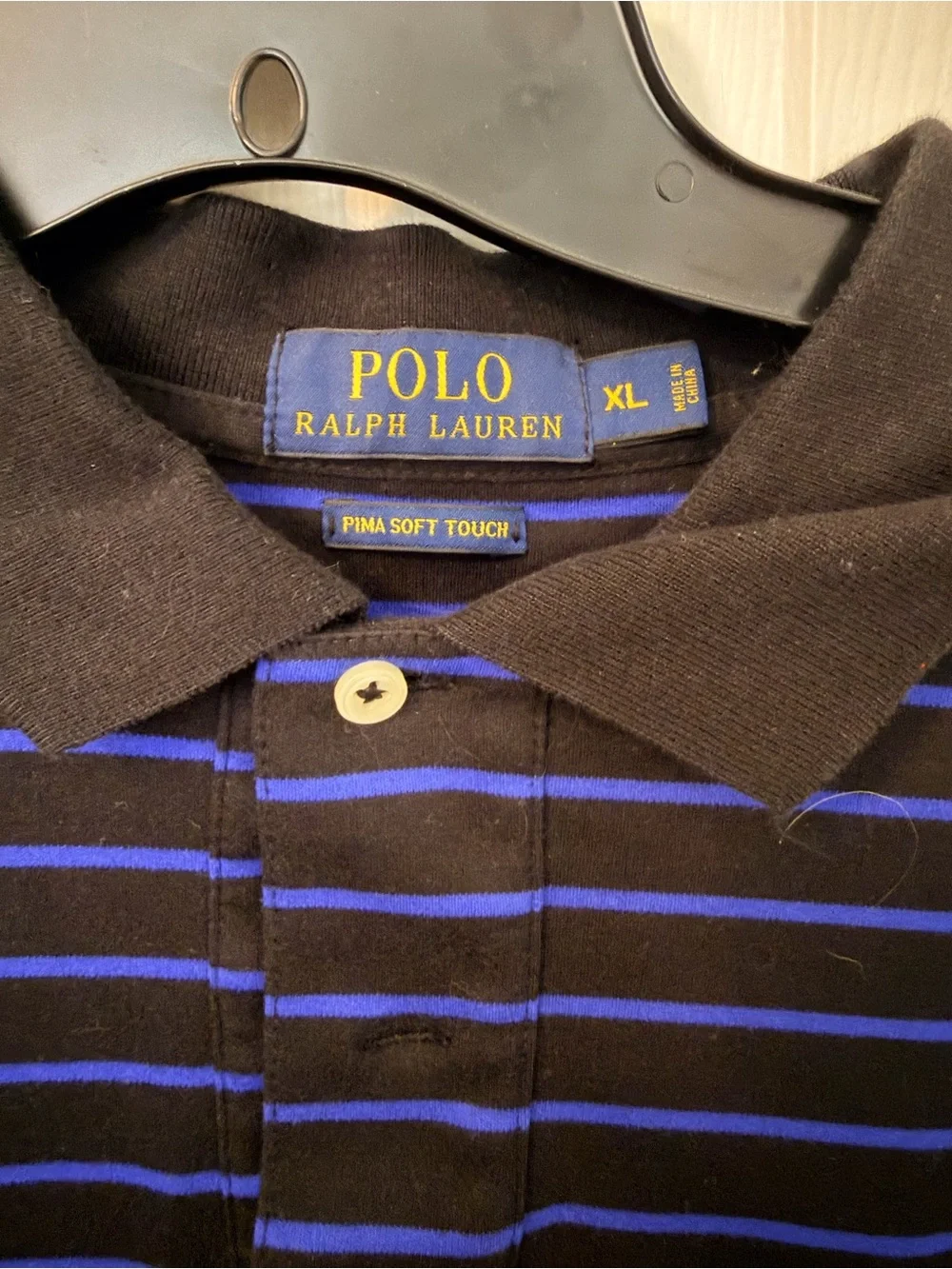 Ralph Lauren Black Polo with Blue Stripes